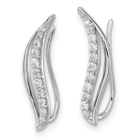 Exclusive 10K White Gold Diamond Wave Climber Earrings - Stylish Luxury Value