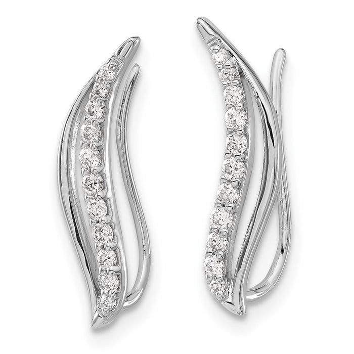 Exclusive 10K White Gold Diamond Wave Climber Earrings - Stylish Luxury Value-2