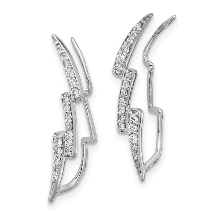 Exclusive 14K White Gold Lightning Bolt Ear Climbers with Diamonds - Stylish Value!-2