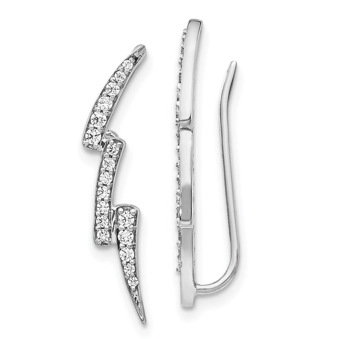 Exclusive 14K White Gold Lightning Bolt Ear Climbers with Diamonds - Stylish Value!-1