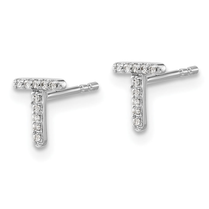 Buy 14K White Gold Diamond Initial T Stud Earrings - Stylish & Affordable Luxury-2