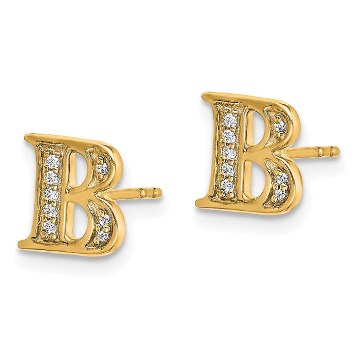 Exclusive 14K Gold Diamond Initial "B" Earrings - Stylish Luxury at Great Price-2