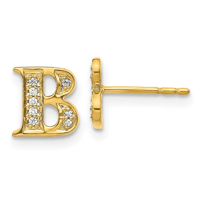 Exclusive 14K Gold Diamond Initial "B" Earrings - Stylish Luxury at Great Price-1