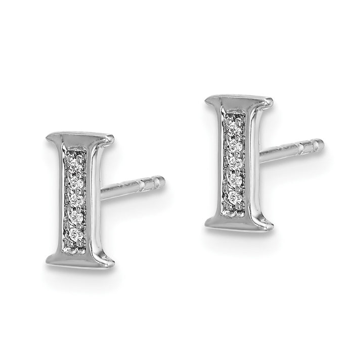 High-Quality 14K White Gold Initial "I" Diamond Earrings - Stylish Value!-2