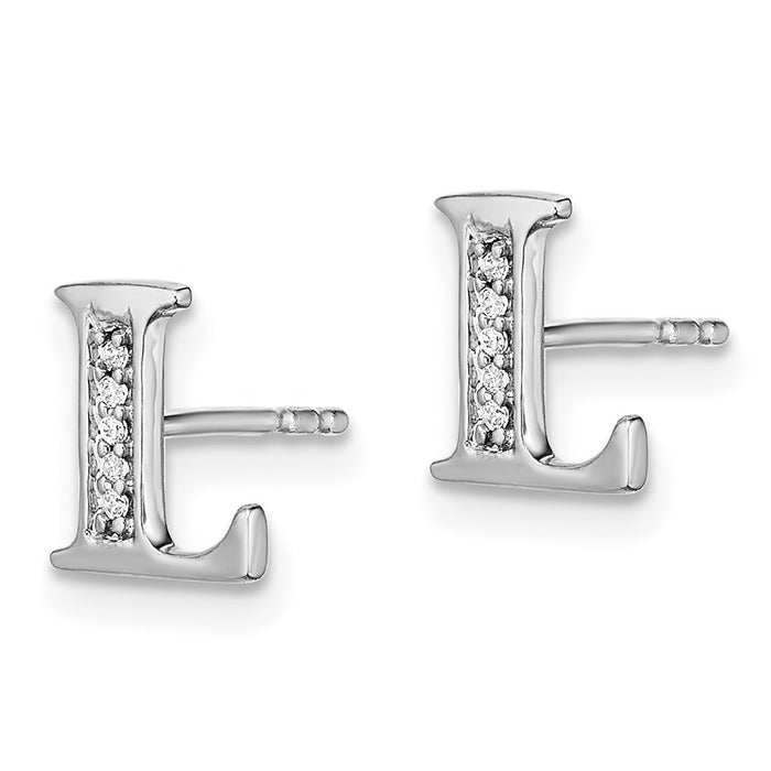Buy Exclusive 14K White Gold Diamond Initial "L" Earrings - Stylish Value!-2