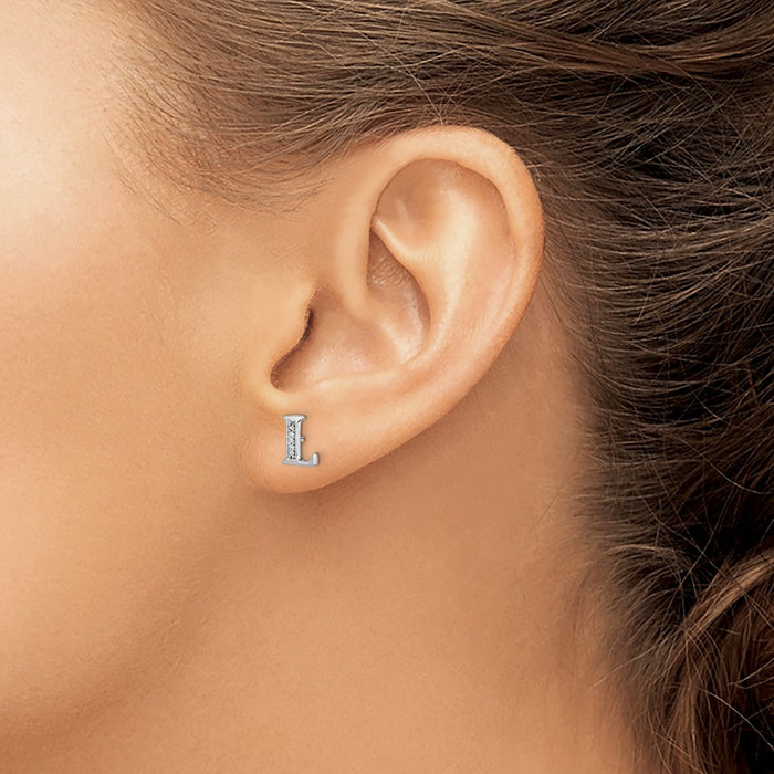 Buy Exclusive 14K White Gold Diamond Initial "L" Earrings - Stylish Value!-3