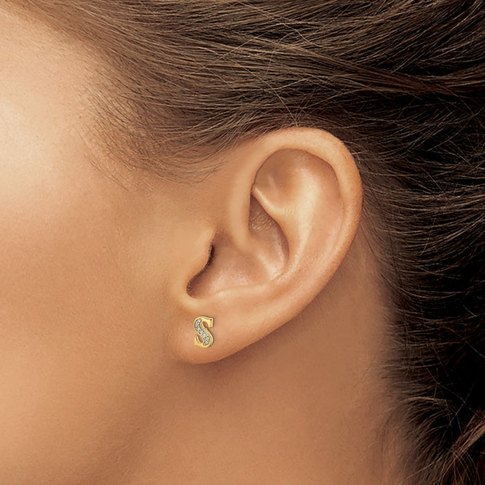 High-Quality 14K Gold Diamond Initial S Earrings - Stylish Luxury Value!-3