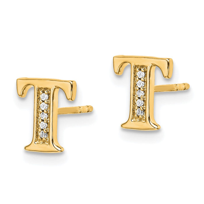 High-Quality 14K Gold Diamond Initial "T" Earrings - Stylish Luxury Value!-2