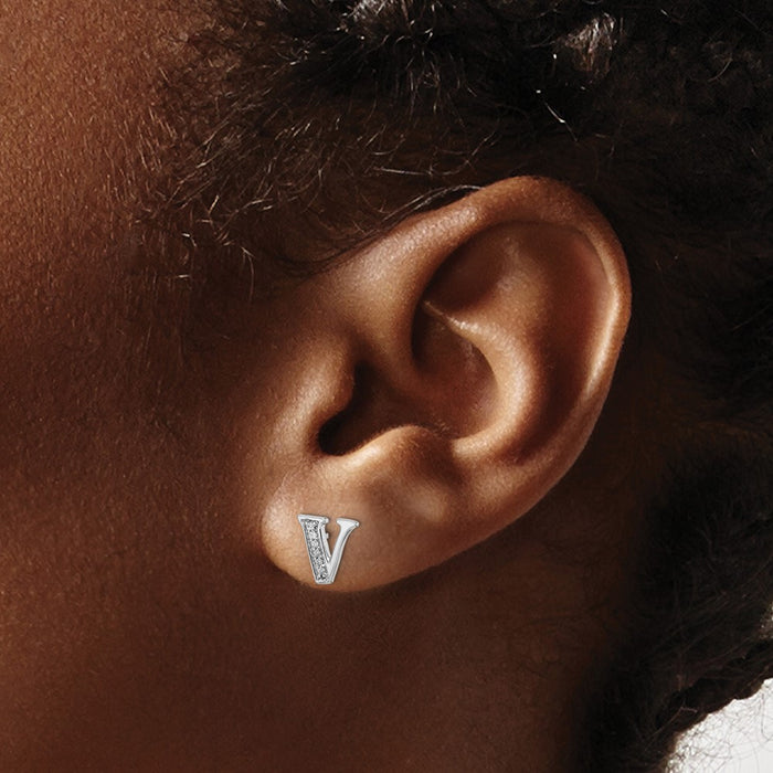 Shop Stylish 14K White Gold Diamond "V" Initial Stud Earrings - 0.85mm, Luxury Value-2