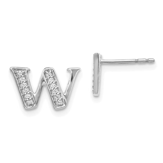 Exclusive 14K White Gold Diamond Initial W Stud Earrings - Stylish Value!