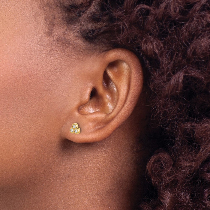 Shop Exclusive 14K Gold Three-Stone Diamond Earrings - Stylish and Affordable!-3