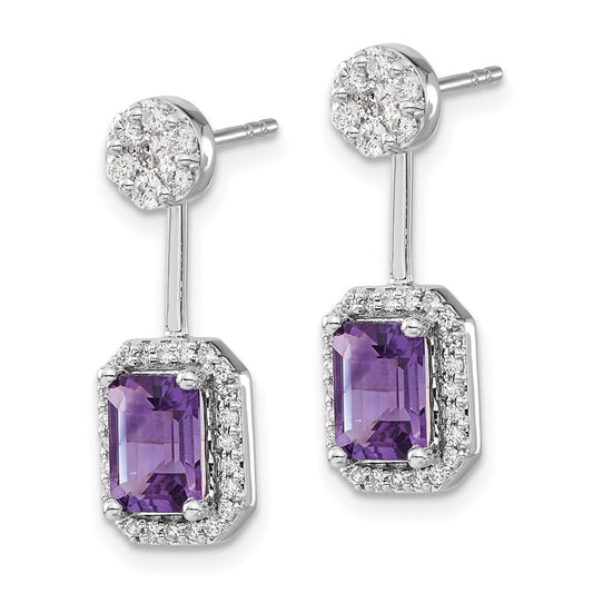High-quality 14K White Gold Earrings with Diamonds & Amethyst | Affordable Luxury