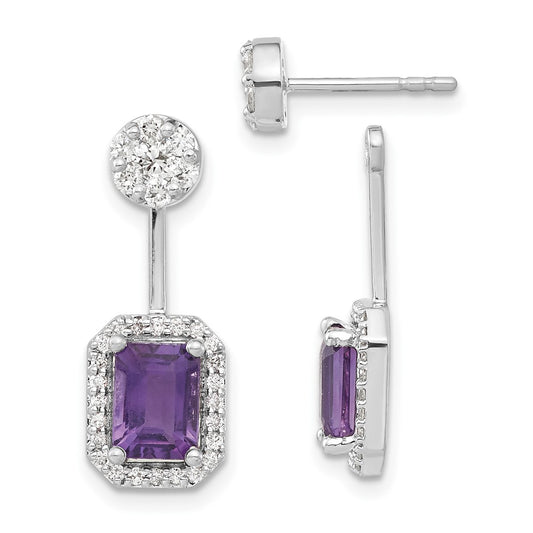 High-quality 14K White Gold Earrings with Diamonds & Amethyst | Affordable Luxury