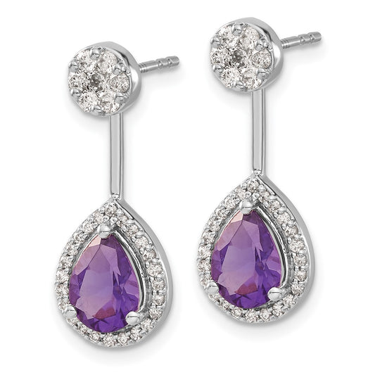 Shop Stylish 14K White Gold Diamond & Pear-Shaped Amethyst Earrings - Luxury Value