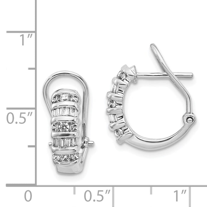 Buy Stylish 14K White Gold Diamond Omega Back Hoop Earrings - 1.5" Long!-2