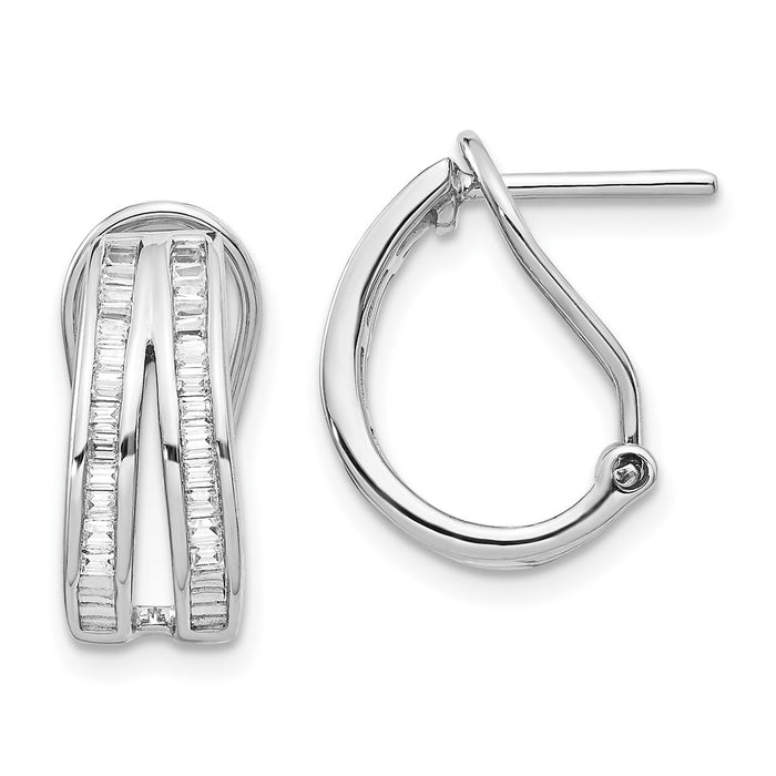 Shop Stylish 14K White Gold Double Row Baguette Diamond Hoop Earrings - Luxury Design-1