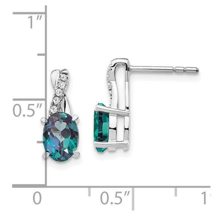 Exclusive 14K White Gold Earrings with 1.5 Carats Created Alexandrite & Diamonds - Stylish Luxury!-4