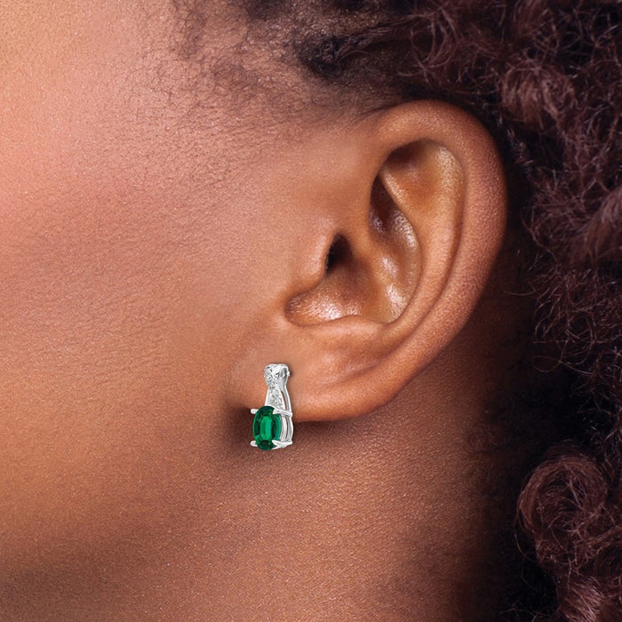 Buy Exclusive 14K White Gold Emerald & Diamond Earrings | Stylish Lab-Created Gems-3