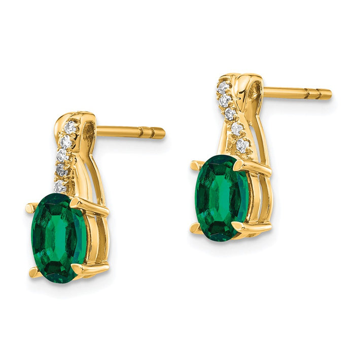 Shop 14K Gold Created Emerald & Diamond Earrings - Stylish Luxury at Great Value-2