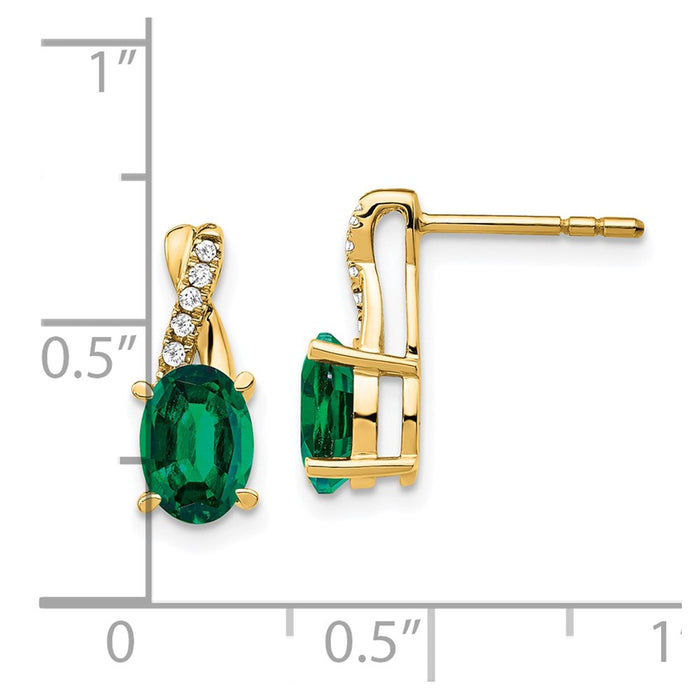Shop 14K Gold Created Emerald & Diamond Earrings - Stylish Luxury at Great Value-4