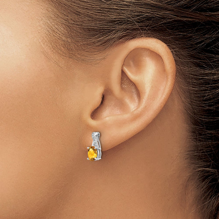 Exclusive 14K White Gold Citrine & Diamond Drop Earrings - Stylish Luxury Value-3