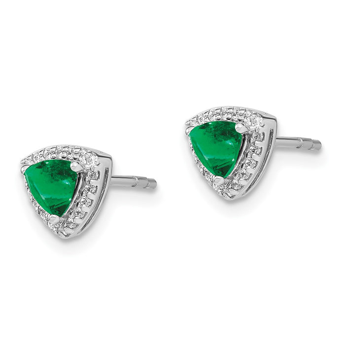 Shop Stylish 14K White Gold Trillion-Cut Emerald & Diamond Halo Earrings-2