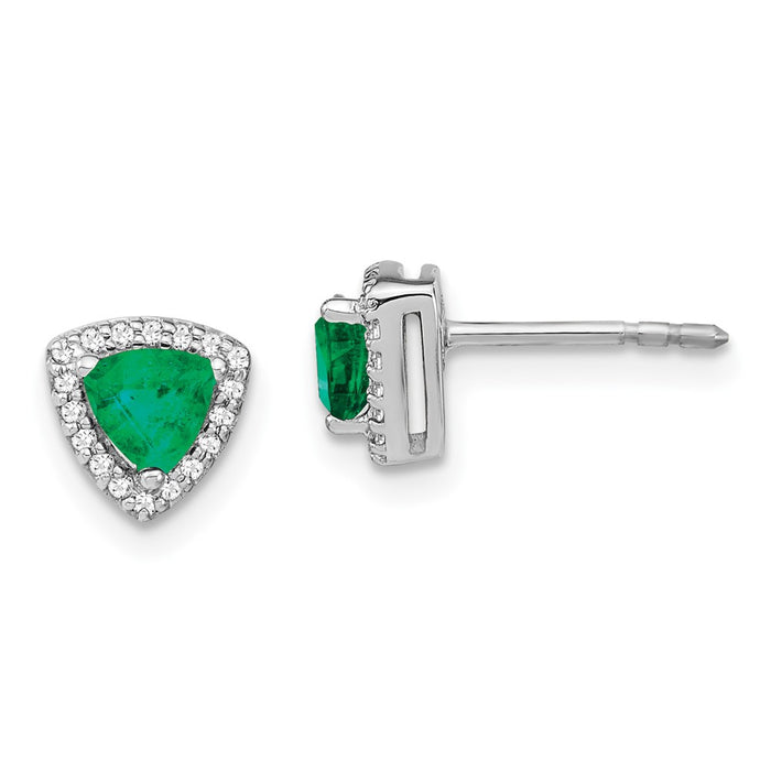 Shop Stylish 14K White Gold Trillion-Cut Emerald & Diamond Halo Earrings-1