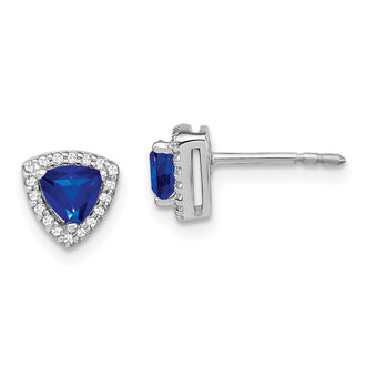 Exclusive 14K White Gold Earrings with Trillion-Cut Sapphire & Diamonds, Stylish Value