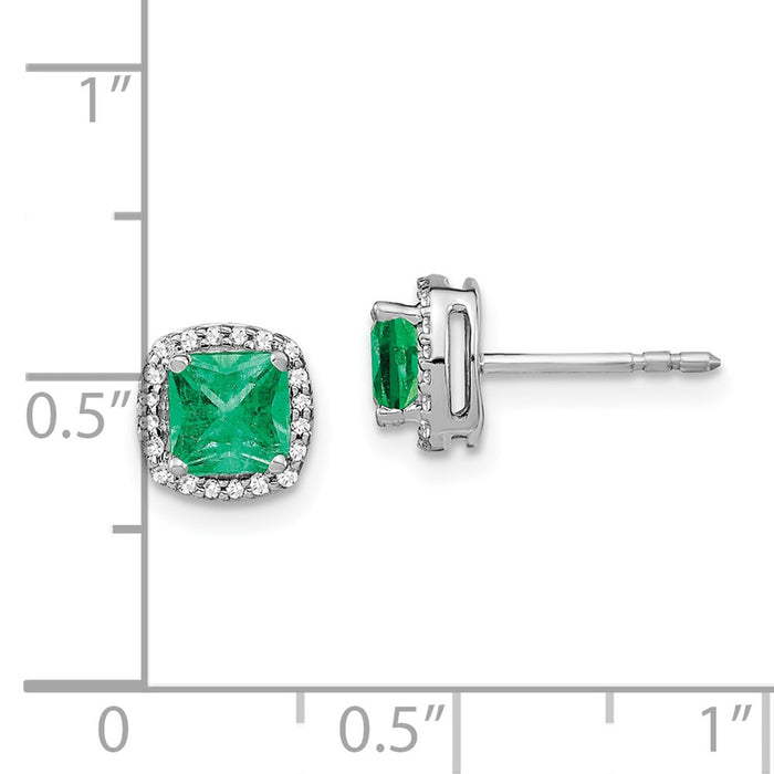 Buy Stylish 14K White Gold Cushion-Cut Emerald & Diamond Halo Earrings-4