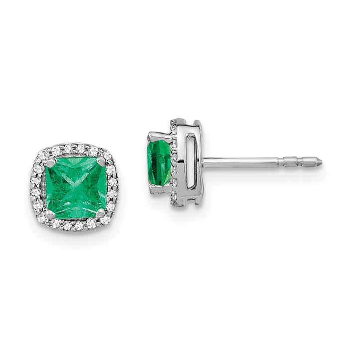 Buy Stylish 14K White Gold Cushion-Cut Emerald & Diamond Halo Earrings-1