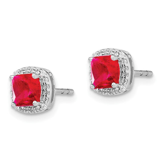 Shop Exclusive 14K White Gold Cushion-Cut Ruby & Diamond Halo Earrings - Luxury Value