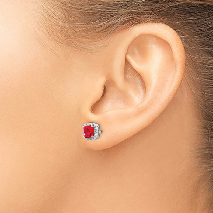 Shop Exclusive 14K White Gold Cushion-Cut Ruby & Diamond Halo Earrings - Luxury Value-3