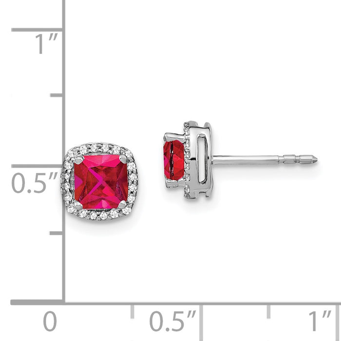 Shop Exclusive 14K White Gold Cushion-Cut Ruby & Diamond Halo Earrings - Luxury Value-4