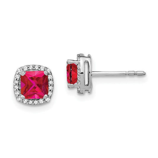 Shop Exclusive 14K White Gold Cushion-Cut Ruby & Diamond Halo Earrings - Luxury Value