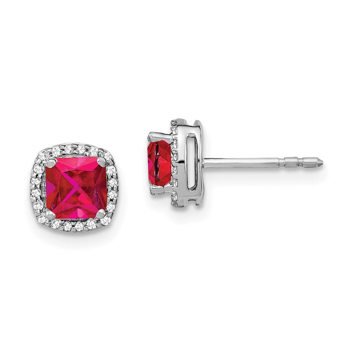 Shop Exclusive 14K White Gold Cushion-Cut Ruby & Diamond Halo Earrings - Luxury Value-1