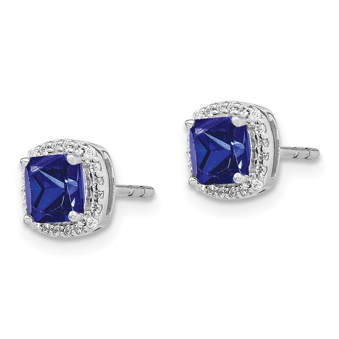 Shop Stylish 14K White Gold Cushion-Cut Sapphire & Diamond Halo Earrings-2