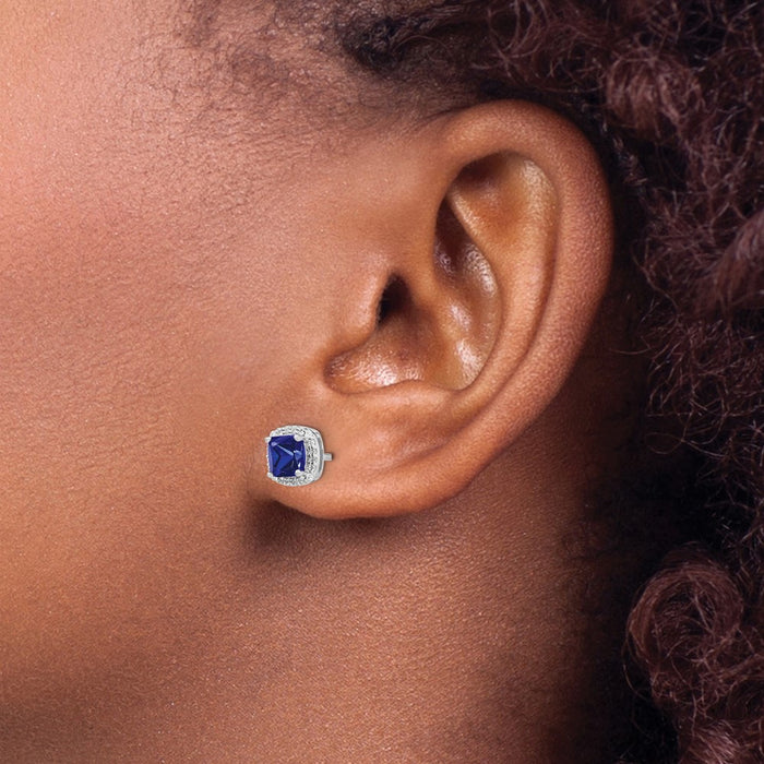 Shop Stylish 14K White Gold Cushion-Cut Sapphire & Diamond Halo Earrings-3