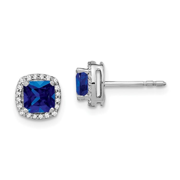 Shop Stylish 14K White Gold Cushion-Cut Sapphire & Diamond Halo Earrings-1