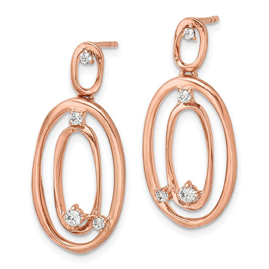 High-Quality 14K Rose Gold Oval Dangle Earrings with Diamonds - Stylish Value!