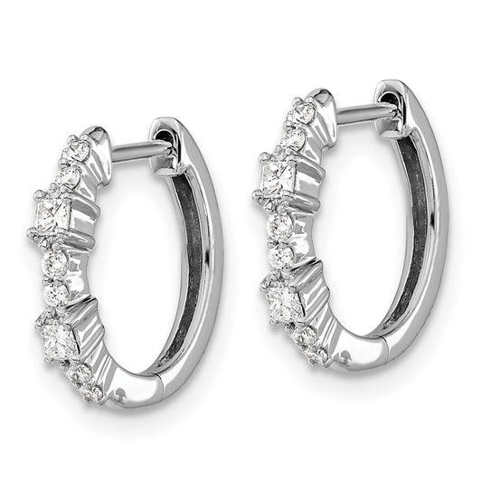 Buy Stylish 14K White Gold Diamond-Accented Hinged Hoop Earrings - 1.5in