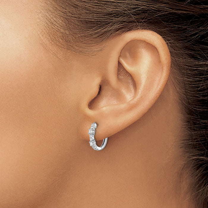 Buy Stylish 14K White Gold Diamond-Accented Hinged Hoop Earrings - 1.5in-3