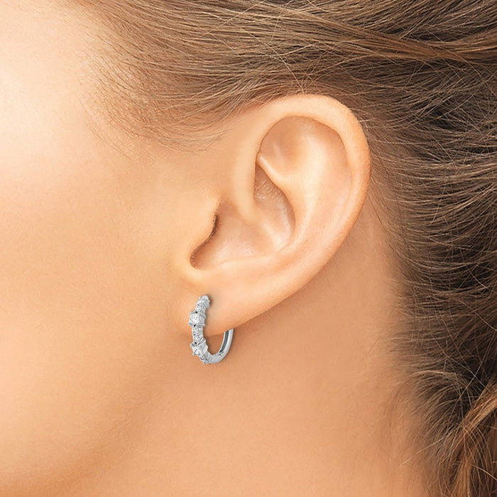 Exclusive 14K White Gold Diamond-Accented Hinged Hoop Earrings - Stylish Value-3