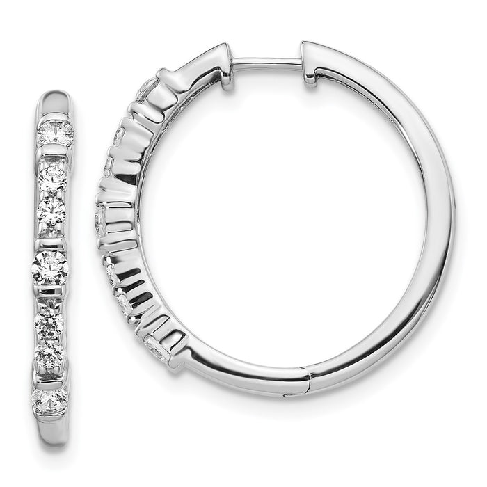Shop Stylish 14K White Gold Diamond-Accented Hinged Hoop Earrings - 1.5"-1