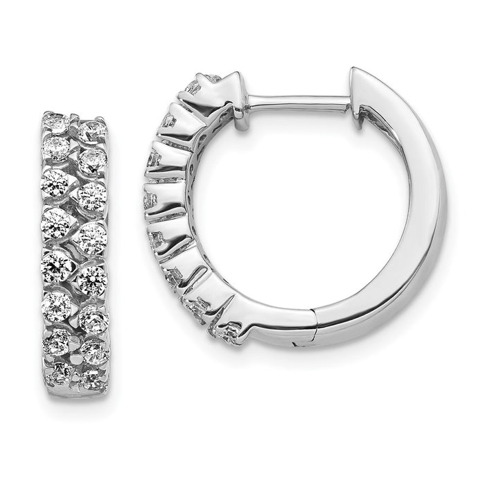 Exclusive 14K White Gold Double Row Diamond Hoop Earrings - Stylish & Affordable-1