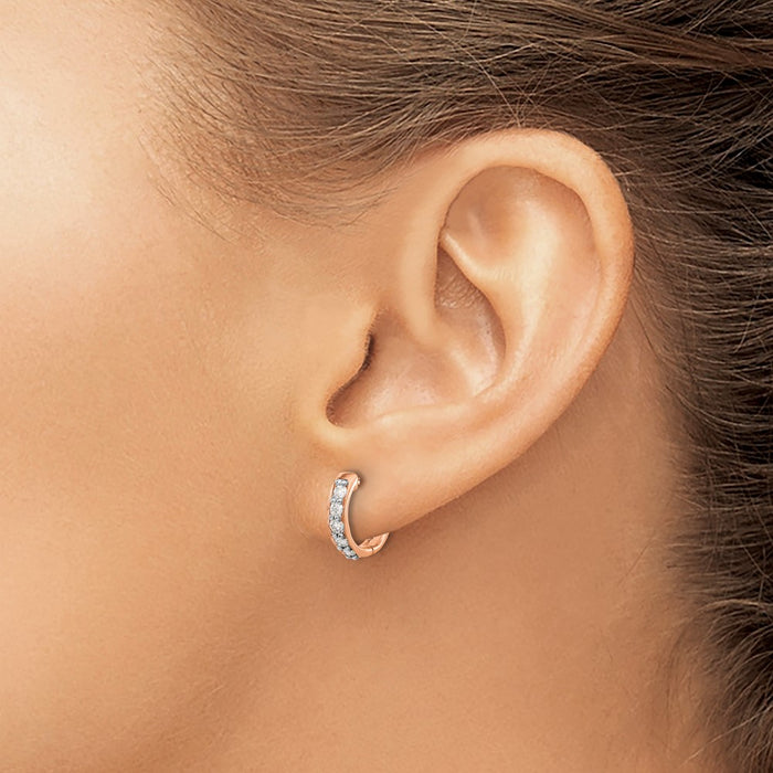 Buy Stylish 14K Rose Gold Hinged Hoop Earrings with Diamond Accents-3