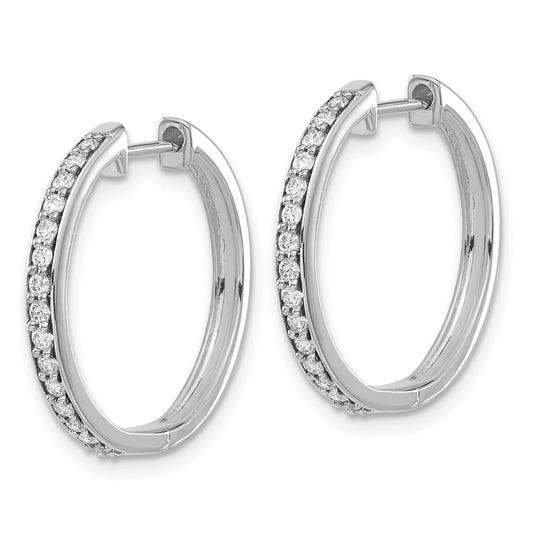 Buy Stylish 10K White Gold Diamond-Accented Hinged Hoop Earrings - 1.5"
