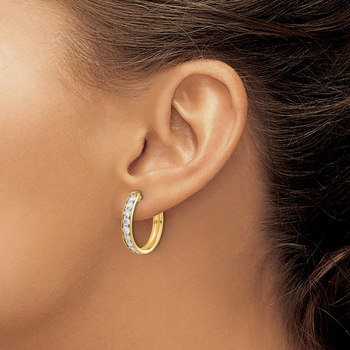 High-Quality 14K Gold Diamond-Accented Hinged Hoop Earrings - Stylish Value!-3