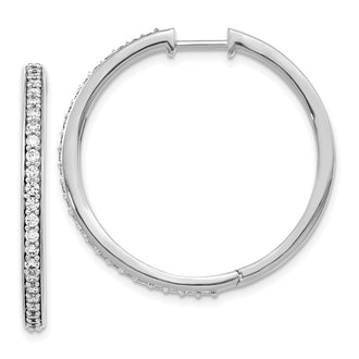 Shop Stylish 14K White Gold Diamond-Accented Hinged Hoop Earrings, 1.5"
