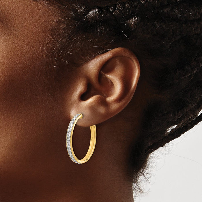 Exclusive 14K Gold Diamond-Accented Hinged Hoop Earrings - Stylish & Affordable-3
