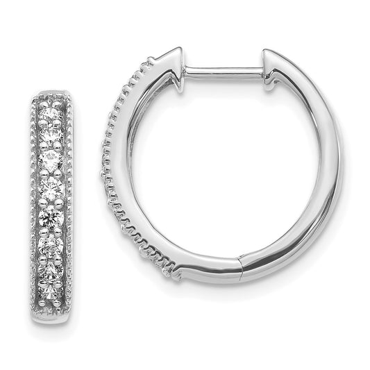 Exclusive 14K White Gold Diamond-Accented Milgrain Hoop Earrings - Stylish Value